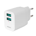 DELTACO USB-VÆGOPLADER, 2X USB-A, 12 W