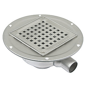 Blücher SQUARE lav gulvafløb med vandret Ø40 mm afløb med smøremembran. Til beton & fliser. Rustfrit stål