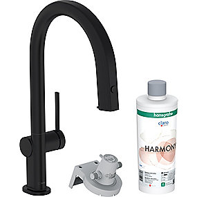 hansgrohe Aqittura M91 køkkenarmatur FilterSystem 210, udtrækstud, 1jet, sBox, Starter Set. Mat sort