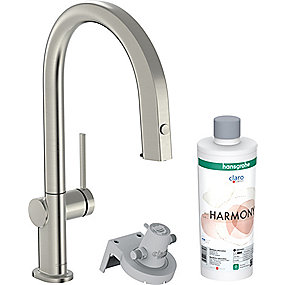 hansgrohe Aqittura M91 køkkenarmatur FilterSystem 210, udtrækstud, 1jet, sBox, Starter Set, rustfrit stål
