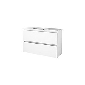 Sanibell Basicline møbelsæt med håndvask. 100x39cm kompakt, grebsfri. Hvid højglans